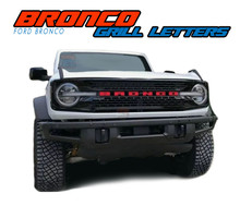 BRONCO GRILL LETTER DECALS : 2021 2022 Ford Bronco Full Size Name Text Decals for Grill Emblems Vinyl Graphics Decals Stripes Kit (VGP-8331)