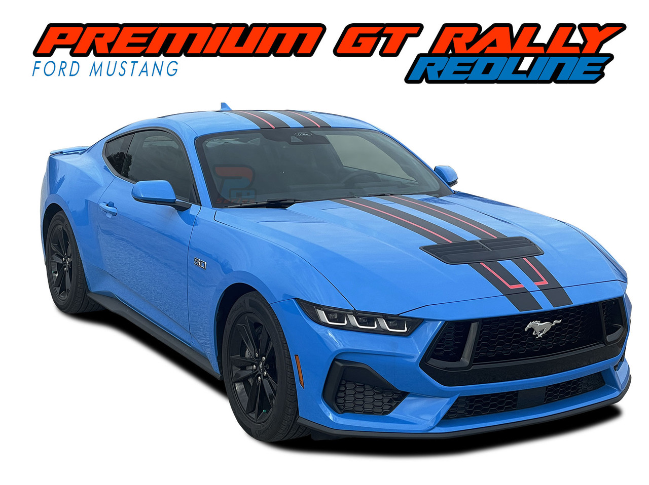 PREMIUM GT RALLY REDLINE 2024 2025 Ford Mustang GT Racing Stripes Hood Decals Vinyl Graphics Kit