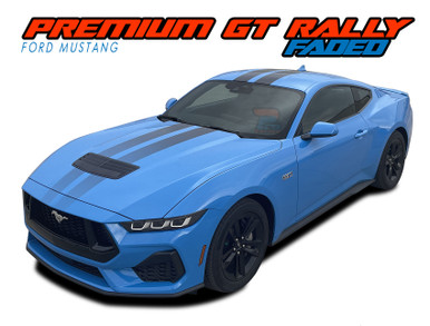 PREMIUM GT RALLY FADED : 2024-2026 Ford Mustang GT Racing Stripes Hood Decals Vinyl Graphics Kit (VGP-9311)