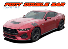 PONY DOUBLE BAR : 2024 2025 Ford Mustang Hood to Fender Racing Stripes Hood Decals Vinyl Graphics Kit (VGP-9376)