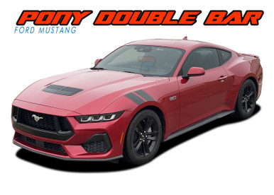 PONY DOUBLE BAR : 2024-2026 Ford Mustang Hood to Fender Racing Stripes Hood Decals Vinyl Graphics Kit (VGP-9376)