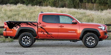 PREDATOR: Universal Versatile Side Body Vinyl Graphics Door Stripes Decals Shown on Toyota Tacoma