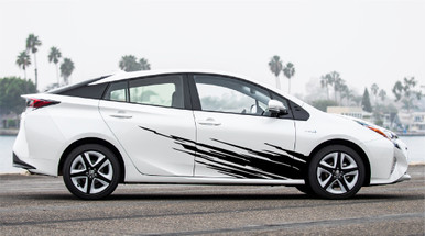 RIPPED: Universal Versatile Style Side Body Vinyl Graphics Door Stripes Decals Shown on Toyota Prius