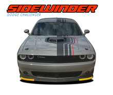 SIDEWINDER RED/BLACK | 2015-2023 Dodge Challenger Factory OE Factory Style Offset Racing Stripes for Shaker Style Hood Vinyl Graphic Roof Trunk Decals (VGP-9206)
