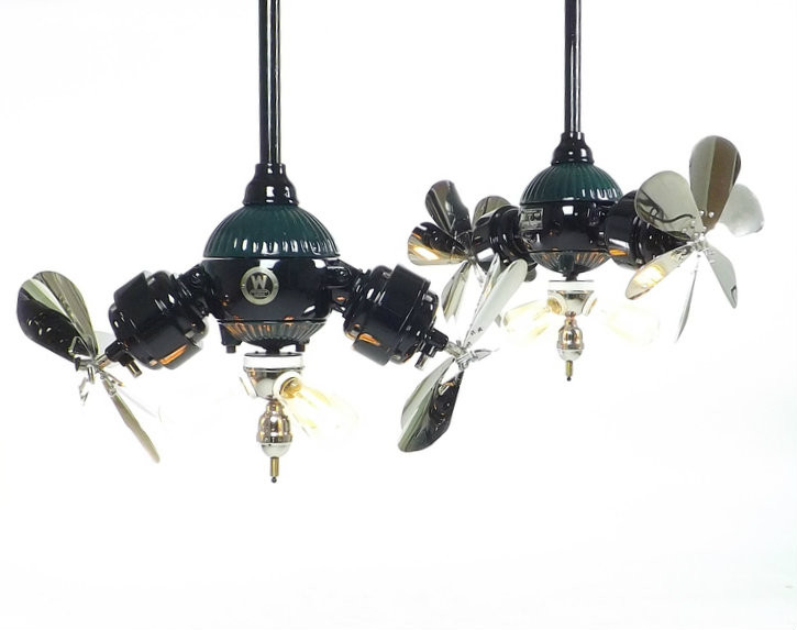 Professionally Restored Pair Of Westinghouse Gyro Ceiling Fans Consective Serial Numbers