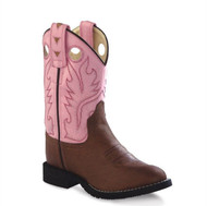 Old West Kids Distressed Brown and Pink Western Boots