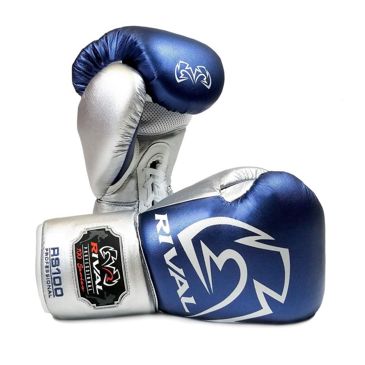 RIVAL RS100 Professional Boxing Sparring Gloves Blue/Silver FIGHT SHOP
