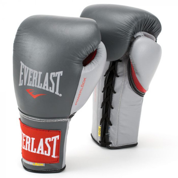 Everlast Powerlock Pro Fight Boxing Gloves Grey/Red FIGHT SHOP