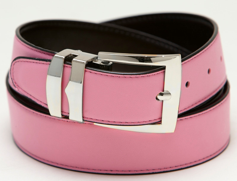 Men's Pink Belt | Reversible Wide Belts | Silver Buckle