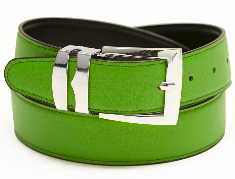 Men's Green Belt Reversible Wide Belts Silver Buckle