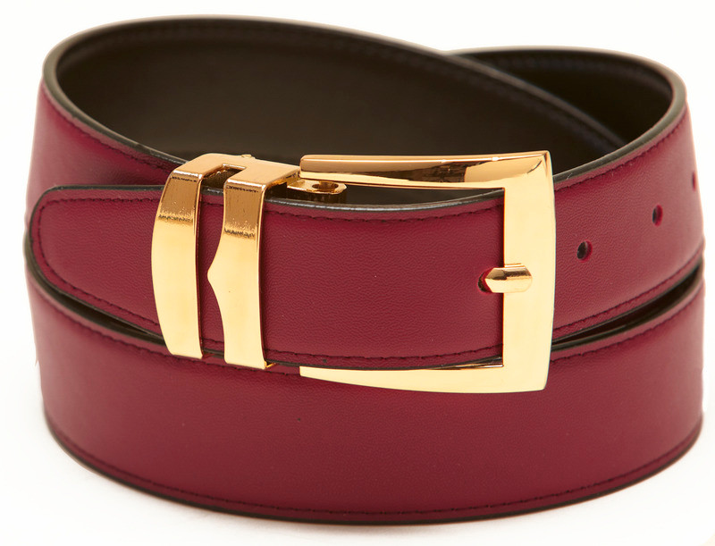 Men's Burgundy Belt Reversible Wide Belts Gold Buckle