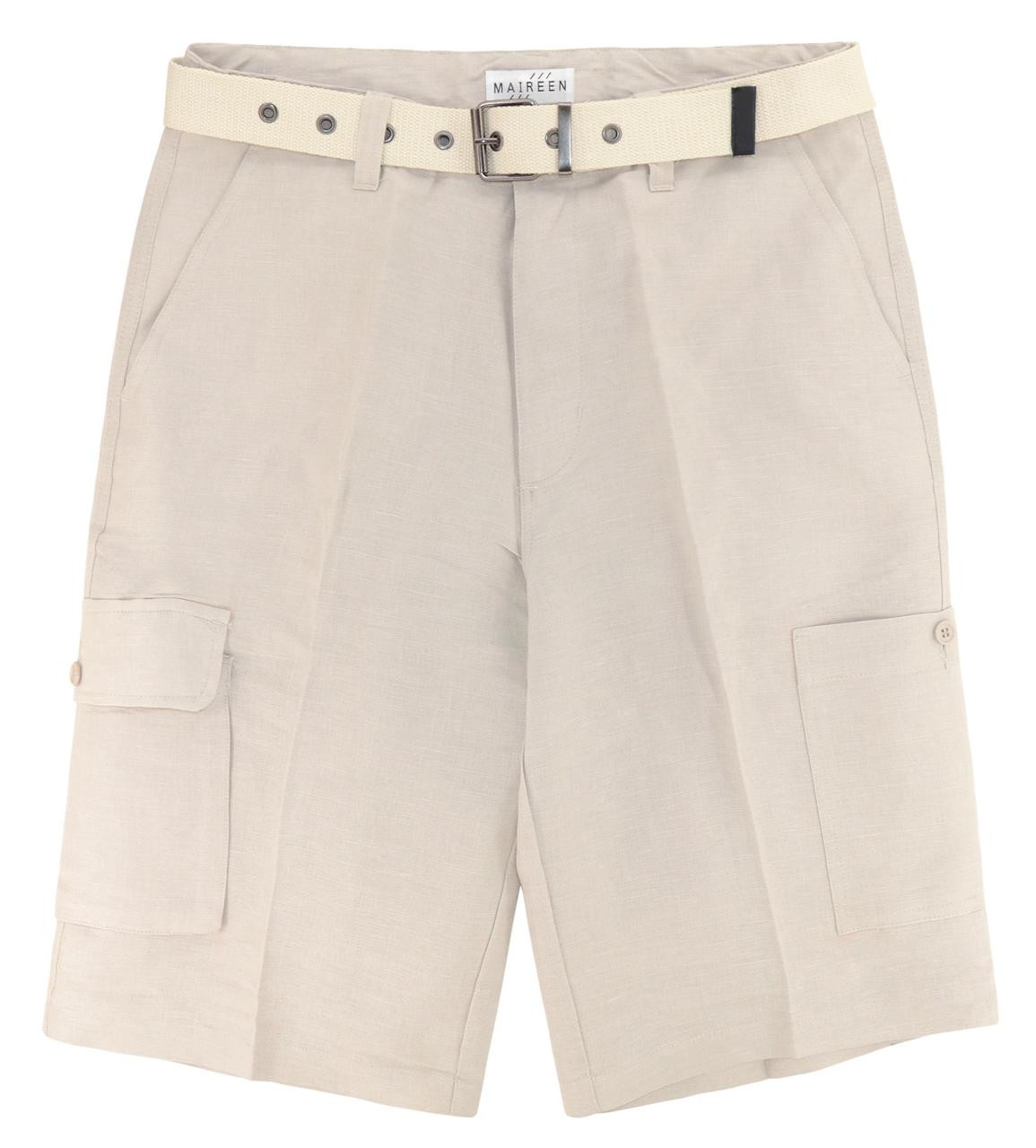 Men's Tan Cargo Shorts Linen/Cotton Blend
