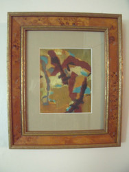 
YONA BEATTIE : "Abstract Figure" Oil On Panel Italian Burl Frame Silk Mat Ca 1965