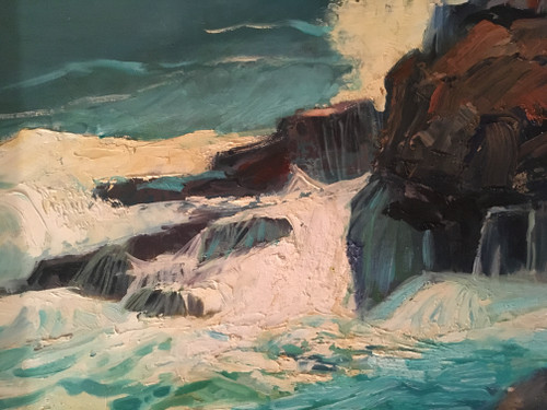 G. JONES: "Waves On The Rocks" Oil Painting On Masonite Framed Signed
