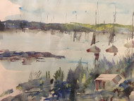 ALFRED BIRDSEY :“Bermuda Harbor” Watercolor Custom Frame 2X Mat Listed Artist