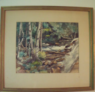 JULIUS DELBOS (1879-1970) Listed: “Wooded Waterfall” Watercolor Gold Frame