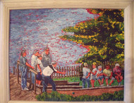 "THE BOCCE PLAYERS" ACRYLIC PAINTING ON CANVAS AVRAM SHAPIRO EXCELLENT