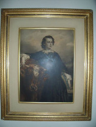 1857 LOUIS-EDOUARD DUBUFE STONE LITHO "PORTRAIT OF ROSA BONHEUR"  GOLD GILT FR