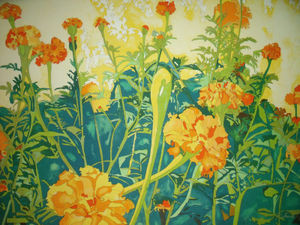 RICHARD KARWOSKI: LISTED AMER NYC (1938-1982) Marigold Garden"  Lithograph Signed Numbered 1981