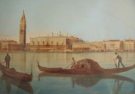  WATERCOLOR PAINTING "VENICE CANAL"  ORIGINAL GOLD FRAME CA 1890-1900 ETHEREAL