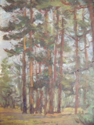 Margaret Munro Stratton (AMER 1911-1995)" Trees" Listed Oil on Board Inscription Verso