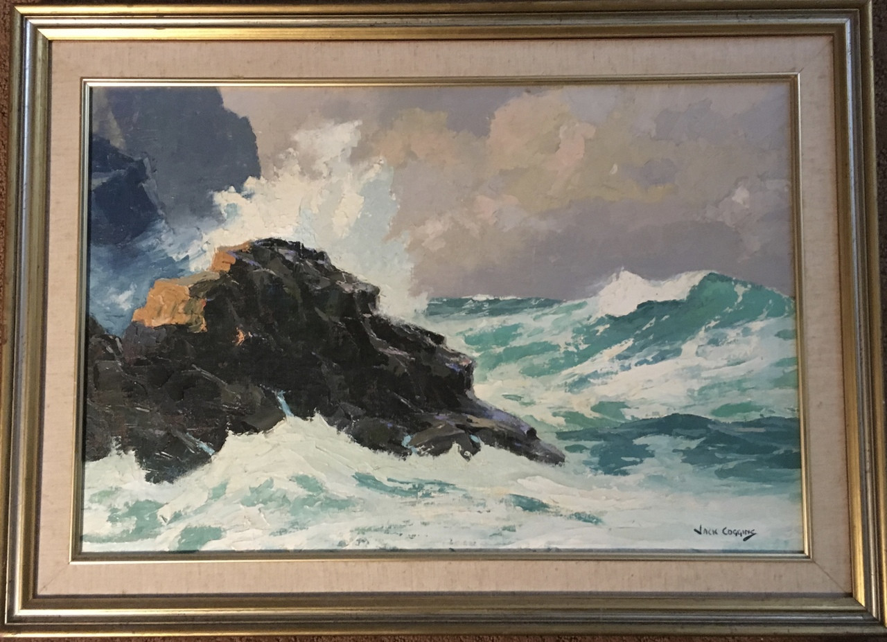 Jack Coggins Amer 1911 2006 Pounding Surf Oil Painting Gold