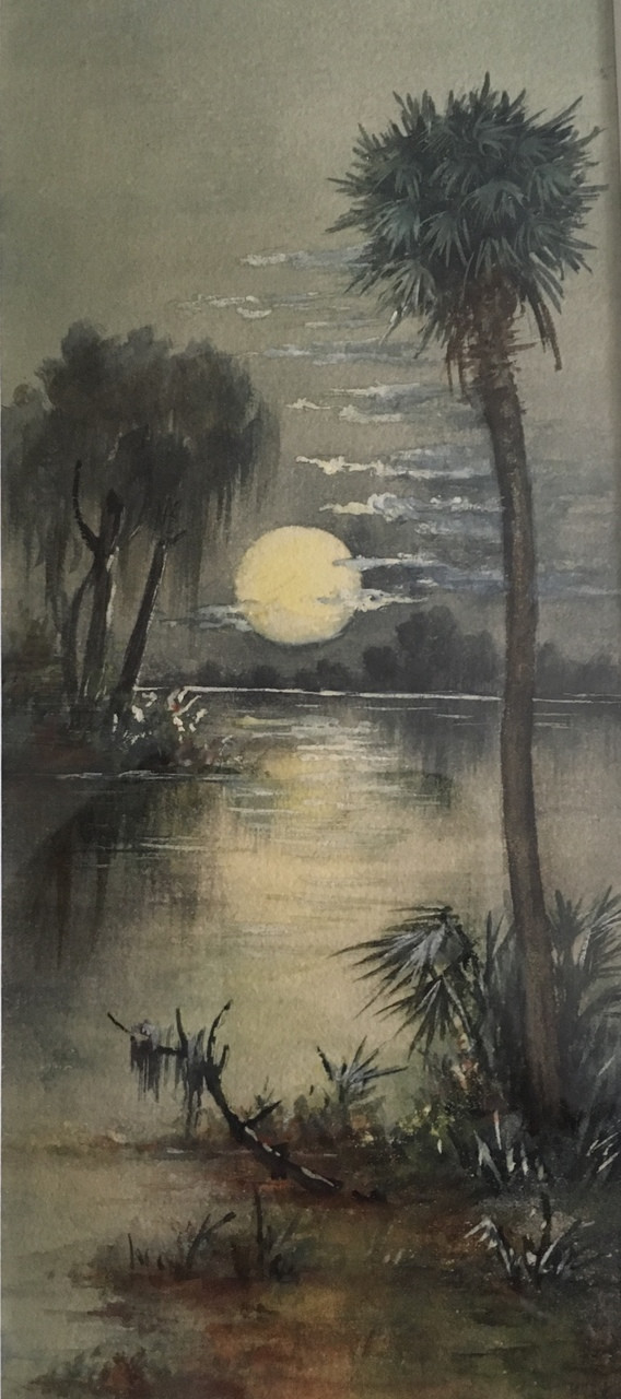 Old Florida Ca 1920 Watercolor And Gouache Painting Gold Frame