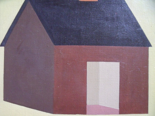  Nancy Winslow Parker: Listed Illustrator (NYC 1933- 2014) " House with Black Roof "  Oil Painting