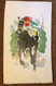  RICHARD AHR:1929-2012 NEW YORK CITY "Home Stretch" Horse Watercolor Painting 1998