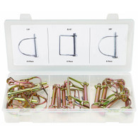 Versatile PTO pins are suitable for a wide variety of applications. Made from sturdy carbon steel and zinc plated. Set includes: 10 x 1/4', 5 x 5/16" and 5 x 7/8" pins
