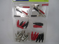 Great for repairing broken clips and leads on electrical test equipment. Make your own jumper voltage leads. Sizes: 6) 2 in. Alligator Clips, (6) 1-1/2 in. Alligator Clips, (10) Mini Alligator Clips, (2) 30 Amp Charging Clips, (2) 25 Amp Charging Clips, (2)  10 Amp Charging Clips
