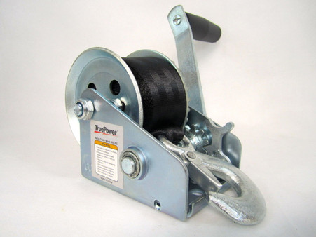 "600 lb Capacity. Zinc Plated. 100 hour salt spray rating zinc plating. 19ft polyester web strap. Smooth operating hardened steel gear.


