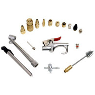 Features:

•Fills Most Common Needs Associated with Air Tools
•Coupler Set has 1/4" NPT Fittings
•Chrome Plated Brass Blow Gun with a Non-Corrosive PVC Dipped Trigger
•Nozzles:
◦Tapered Rubber Tip Provides a Leak-Proof Seal Between Gun and All Openings
◦High Pressure Nozzle Used for Removal of Paint Chips and Filings
◦Safety Nozzle Prevents Blow Back Air from Reaching the Operator

Includes:

•1pc Solid Brass Quick Coupler 1/4" NPT
•1pc Solid Brass Female Connector 1/4" NPT
•1pc Solid Brass Male Connector 1/4" NPT
•1pc Solid Brass Male to Male Hose Connector 1/4" NPT
•1pc Valve Repair Tool
•1pc Chrome Plated Brass Blow Gun (1/4" NPT Inlet) (1/8" NPT Outlet)
•1pc Safety Nozzle 1/8" NPT
•1pc Tapered Rubber Tip 1/8" NPT
•1pc High Pressure Nozzle 1/8" NPT
•1pc Needle Chuck 1/8" NPT
•1pc Dual Tire Chuck 1/4" NPT
•1pc 50 PSI Air Gauge
•1pc Screw on Chuck 1/8" NPT
•1pc Taper Chuck 1/8" NPT
•1pc Chuck Adapter 1/8" NPT
•1pc Power Wire Brush 1/8" NPT
•2pcs Large Bore Valve Cores
 
