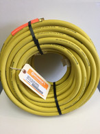 Sturdy Goodyear/Continental 100ft 3/8in. dia. EPDM rubber hose is ideal for use with pneumatic tools, stapler guns, lawn sprayers and air compressors. Features a weather-, oil- and heat-resistant outer coating to survive tough conditions. U.S.A. Features 1/4' npt fittings and is heat resistant from -40 degrees to 190 degrees.