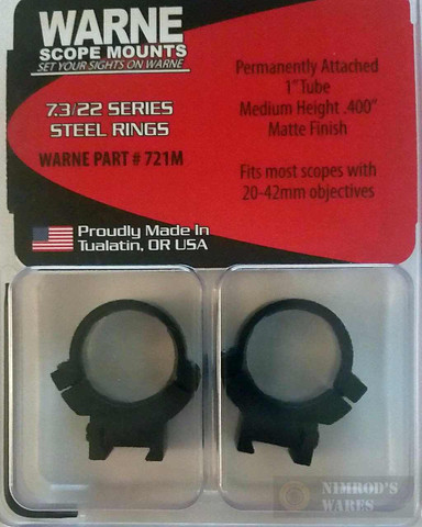 WARNE Permanent 1" Medium Scope Rings 11mm 3/8" 721M