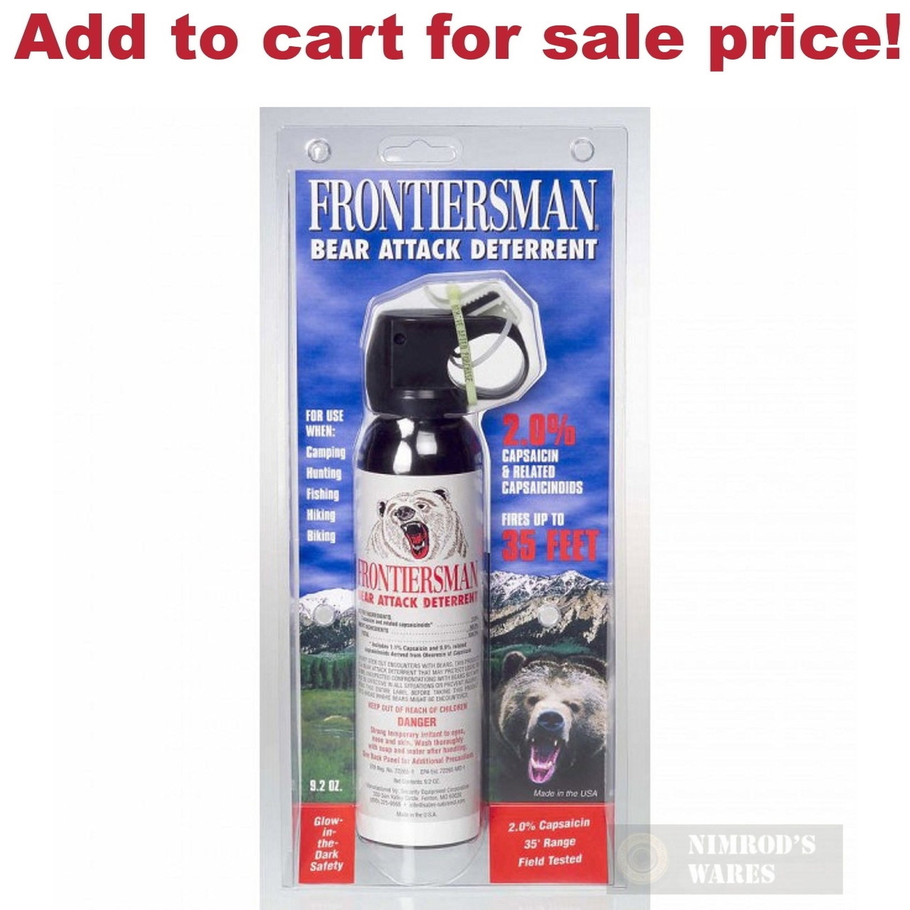 FRONTIERSMAN Bear Pepper SPRAY 35Ft Range 9.2oz + Holster FBAD07 - Nimrod's  Wares