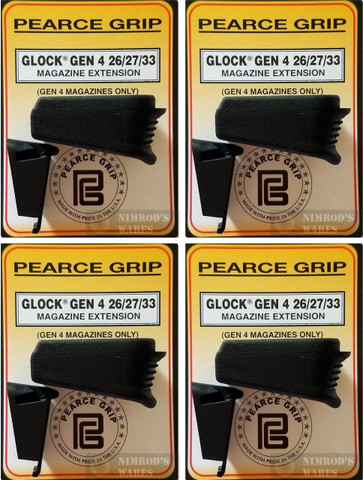 Pearce Grip Gen4 Glock 26 27 33 39 Grip Extension+ 4-PACK ADD CAPACITY to MAGAZINE PG-G42733