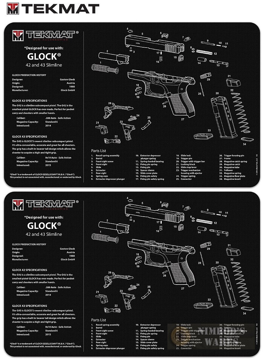 Tekmat Glock 42 43 Armorer Cleaning Bench Mat 2 Pack 11 X17 17