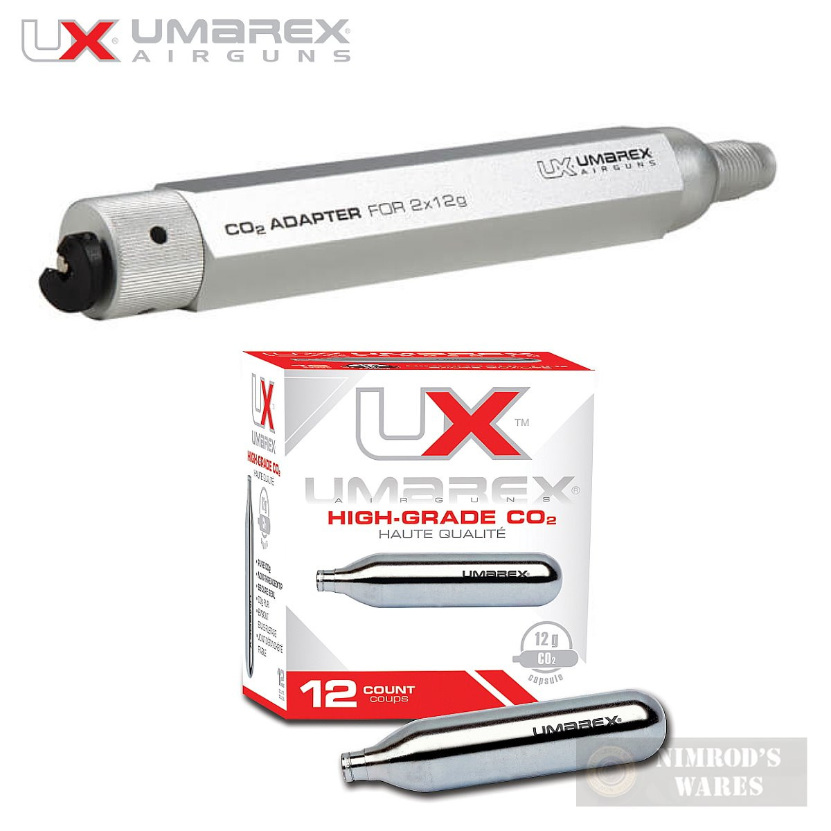 UMAREX 2x12 gram CO2 ADAPTER + 12-PK 12 gram CO2 CARTRIDGES for Air Rifles  2211284 2252533 - NimrodsWares.com