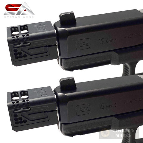 Sylvan GLOCK 9mm COMPENSATOR 2-PACK 1/2x28 Reduce Recoil + Flip SAGC9 ...