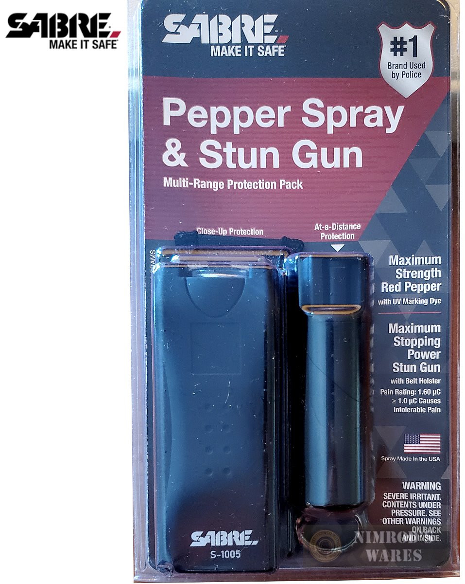 Sabre PEPPER SPRAY & STUN GUN Pack 10 ft 25 bursts FLASHLIGHT & HOLSTER