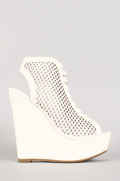 Perforated Strappy Open Toe Platform Wedge Bootie