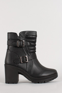 Buckle Quilted Lug Sole Bootie
