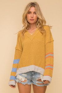 Mustard Striped Pullover Sweater (Small)