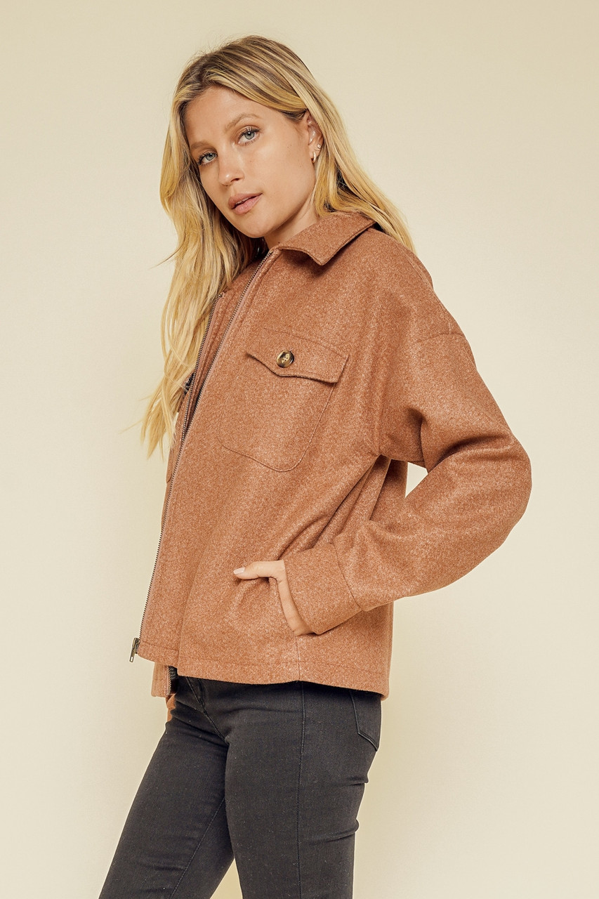 Rust Zipper Front Shacket My Wooden Hanger