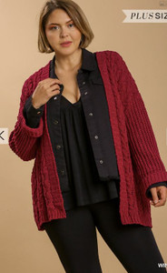 3/4 Sleeve Cable Knit Sweater Cardigan