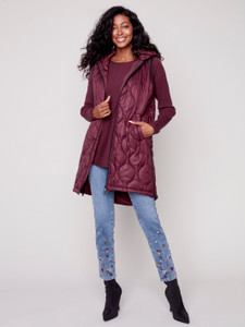 Charlie B Hooded Long Quilted Vest W/ Pockets
