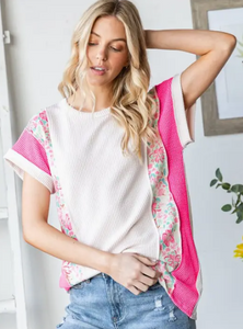 Solid and floral short sleeve top