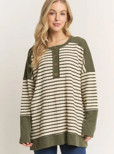 Long Sleeve Jacquard Olive Stripe Top