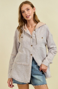 Frayed Drop Shoulder Jacket with Hood